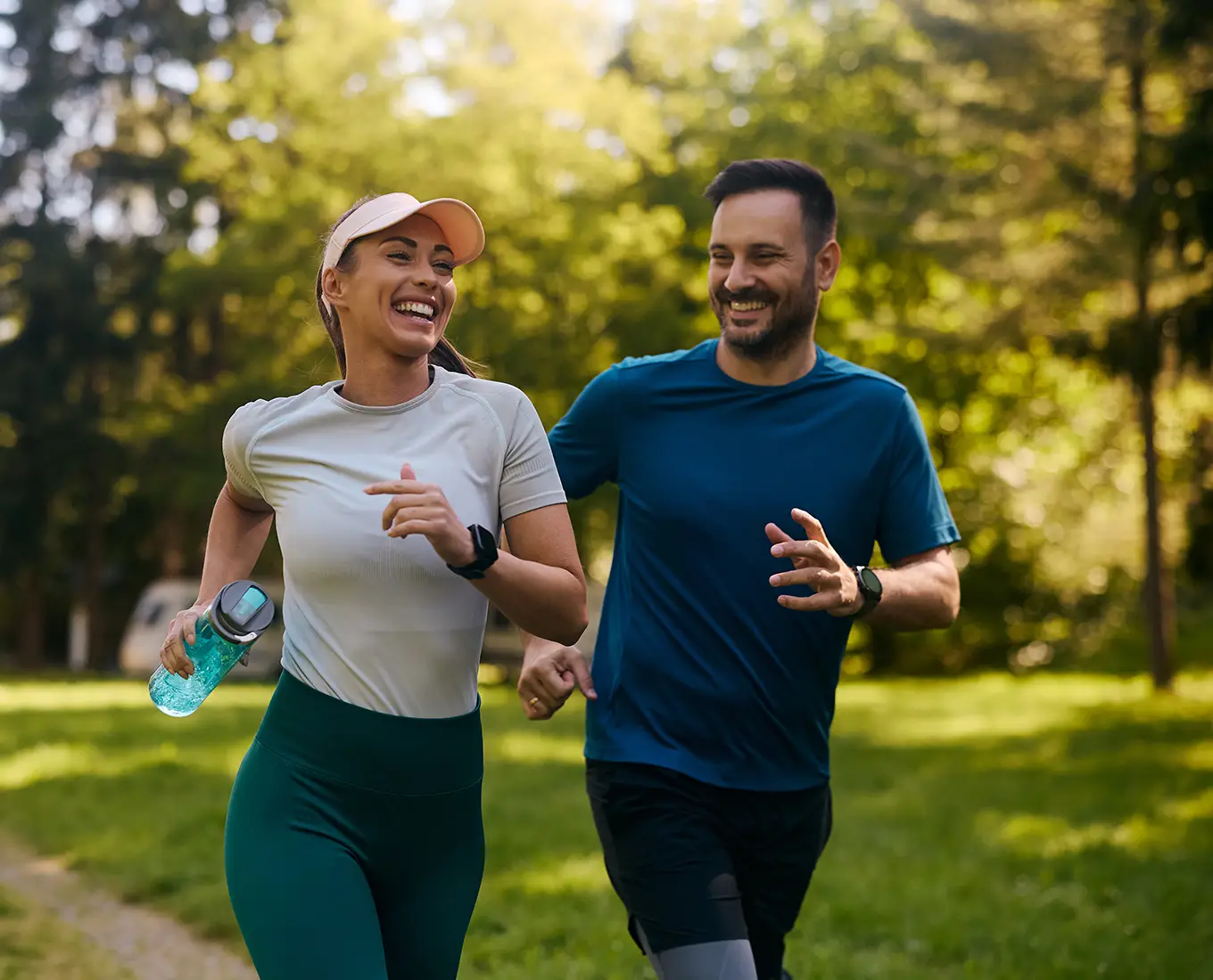 two people jogging together outside