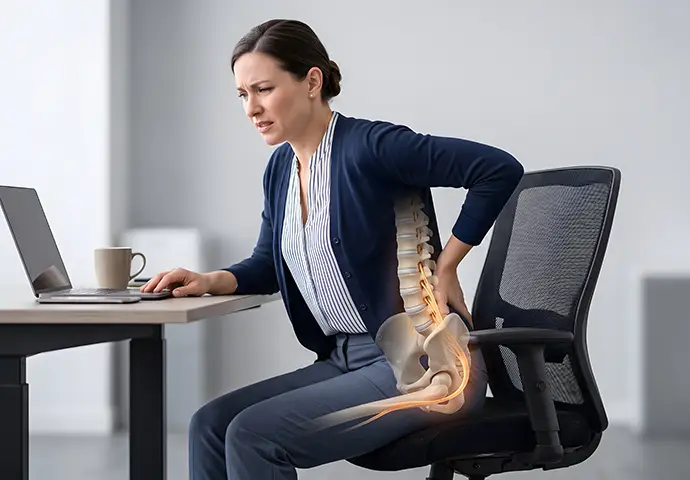 Businesswoman Sitting with Sciatica Pain